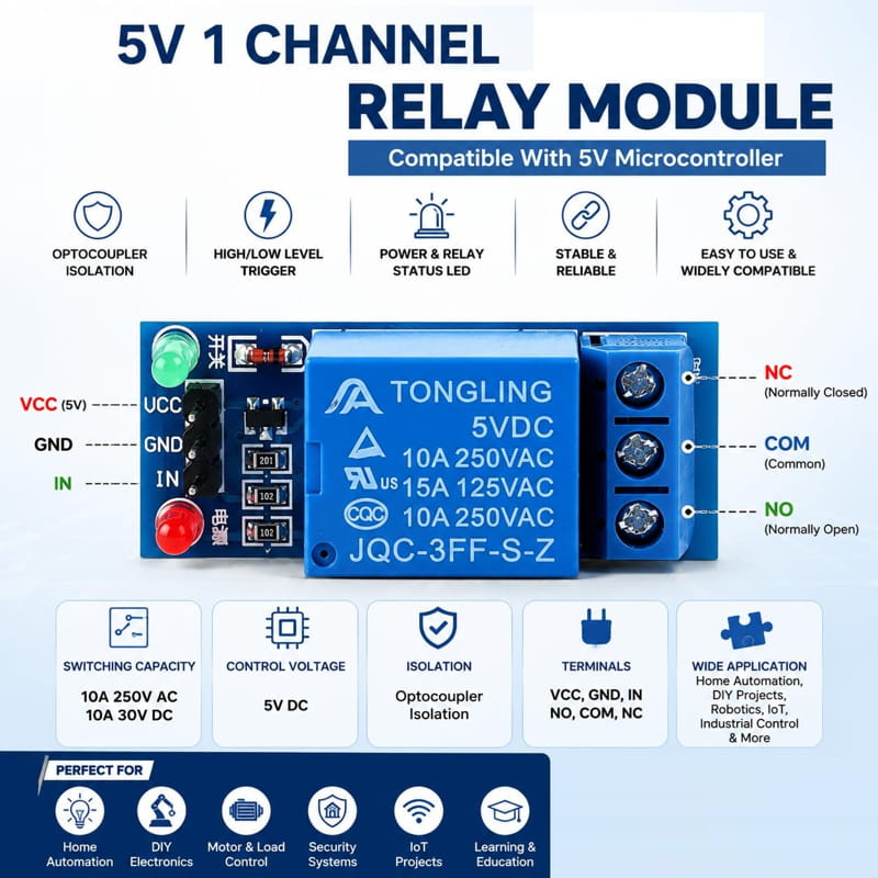 1 Channel 5V Relay Module for Arduino – Single Channel Relay Switch Module